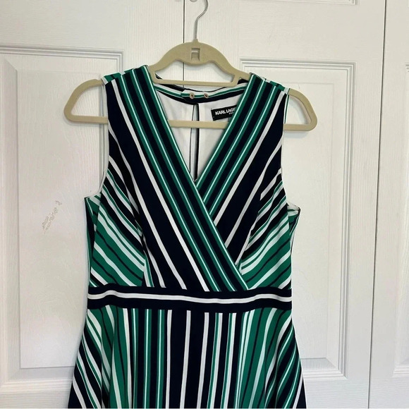 Elegant Striped Green and Blue Dress - Picture 4 of 13